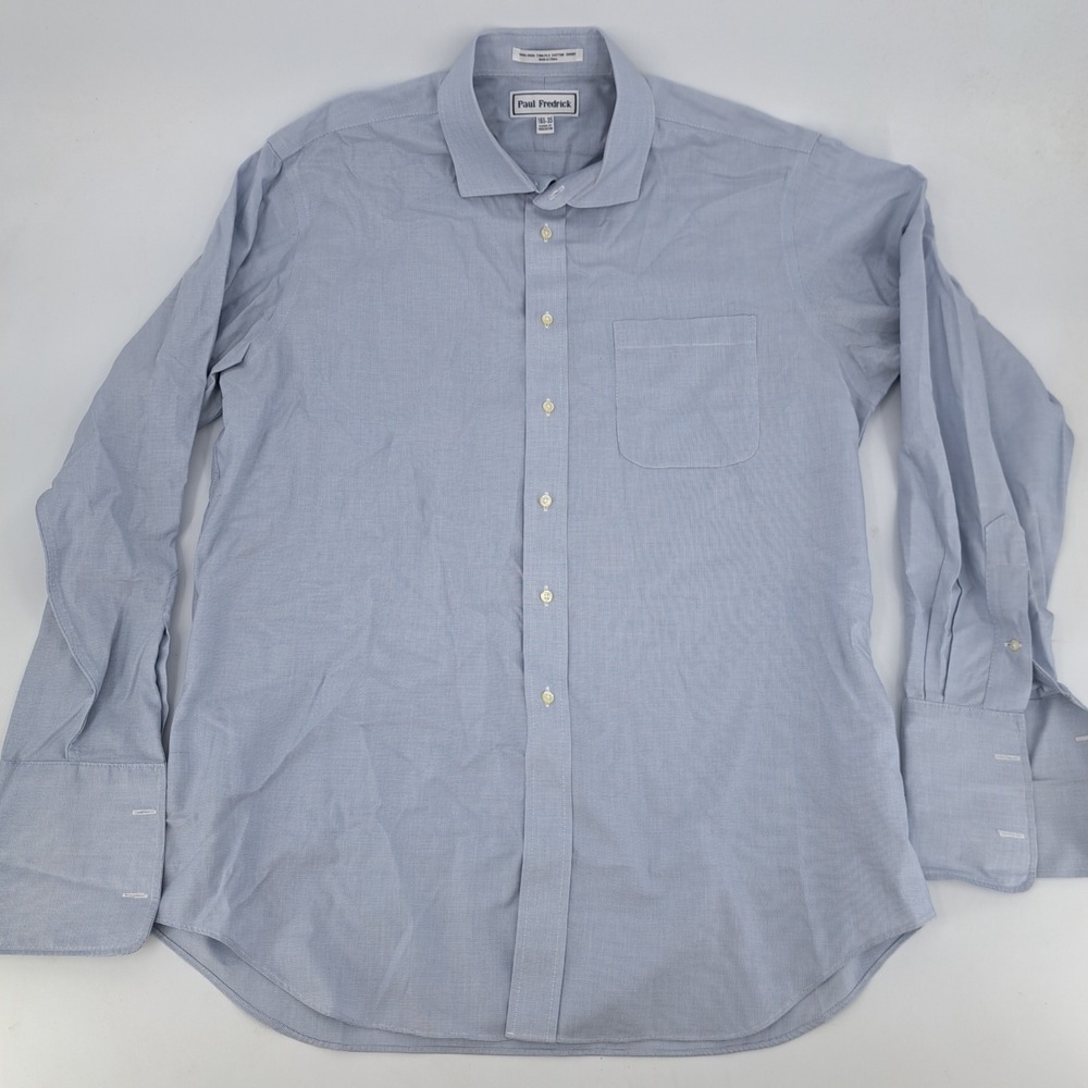 Paul Fredrick Non-Iron Dobby Dress Shirt Mens 16.5-35 Cotton Blue French Cuff - Picture 3 of 9